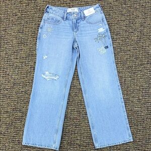 Hollister Light Blue Straight-Leg Embroidered Jeans